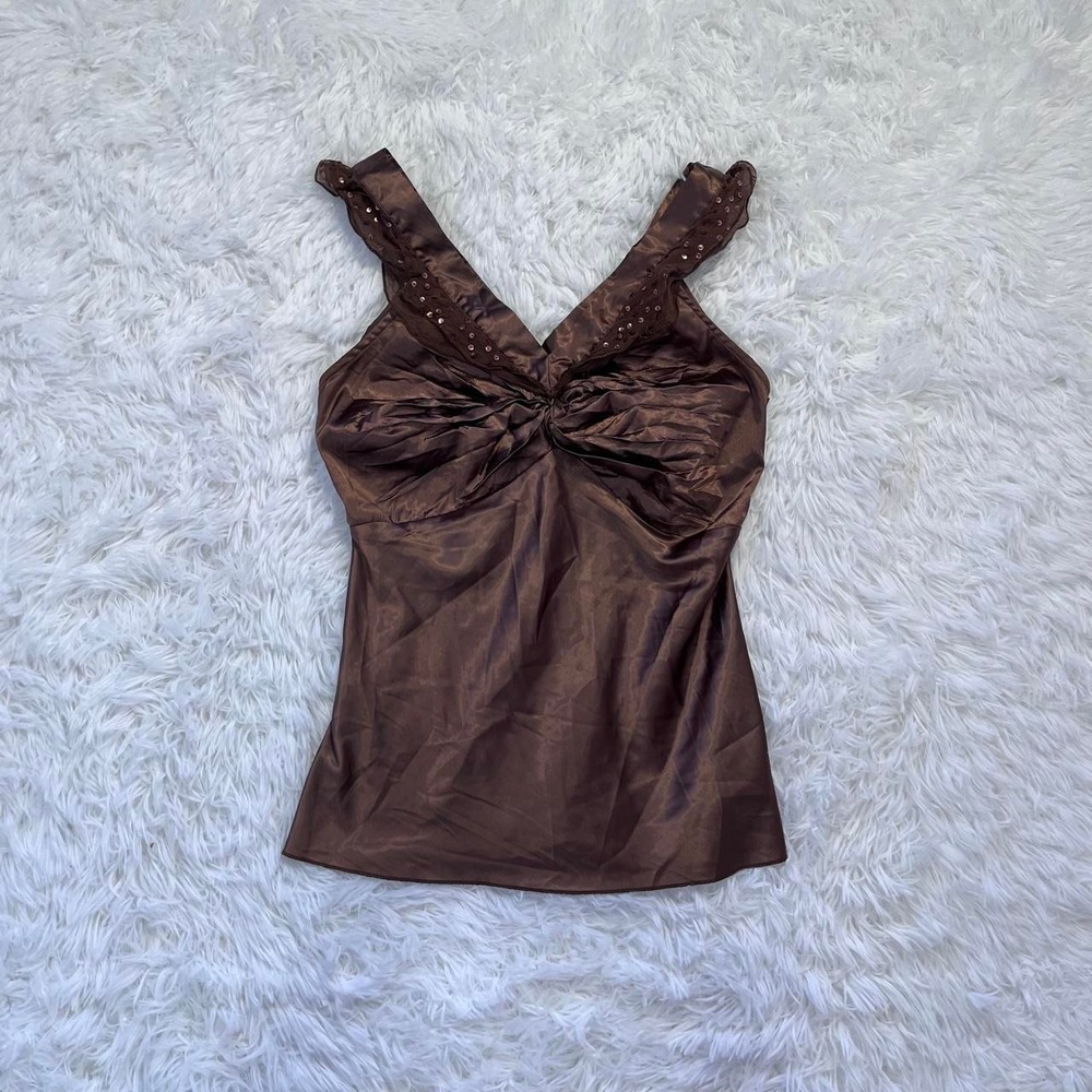 y2k brown sequin cinched babydoll fairy top small